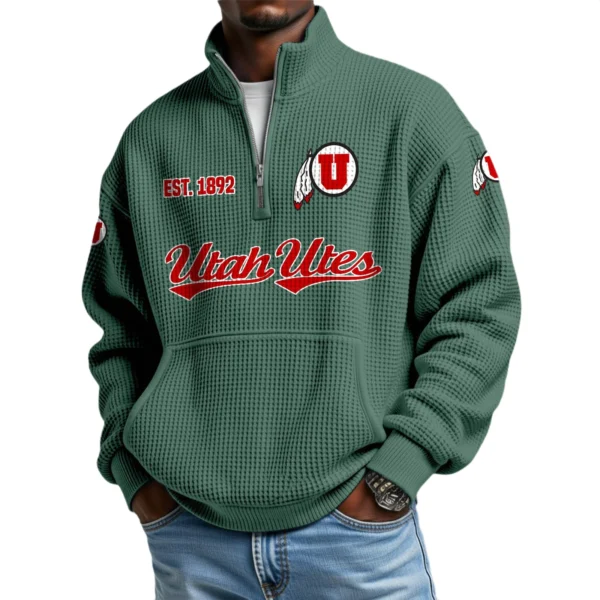 Utah Utes Men’s Quarter Zip Pullover Sweatshirt Waffle Knit Pocket