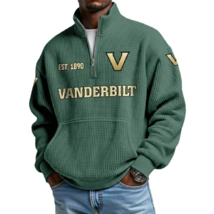 Vanderbilt Commodores Men’s Quarter Zip Pullover Sweatshirt Waffle Knit Pocket