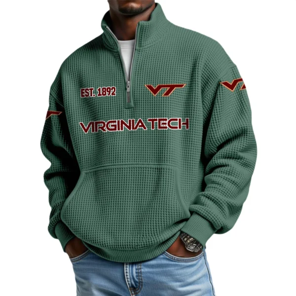 Virginia Tech Hokies Men’s Quarter Zip Pullover Sweatshirt Waffle Knit Pocket