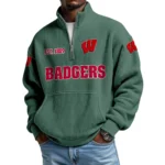 Wisconsin Badgers Men’s Quarter Zip Pullover Sweatshirt Waffle Knit Pocket
