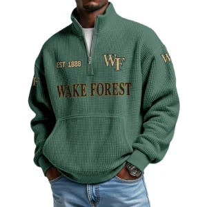 Wake Forest Demon Deacons Men’s Quarter Zip Pullover Sweatshirt Waffle Knit Pocket