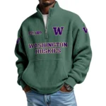Washington Huskies Men’s Quarter Zip Pullover Sweatshirt Waffle Knit Pocket