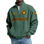 Western Michigan Broncos Men’s Quarter Zip Pullover Sweatshirt Waffle Knit Pocket