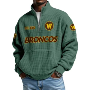 Western Michigan Broncos Men’s Quarter Zip Pullover Sweatshirt Waffle Knit Pocket