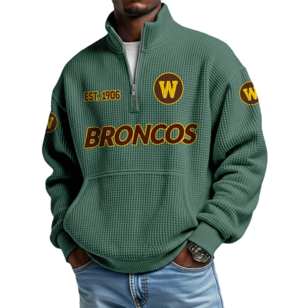 Western Michigan Broncos Men’s Quarter Zip Pullover Sweatshirt Waffle Knit Pocket