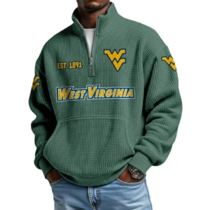West Virginia Mountaineers Men’s Quarter Zip Pullover Sweatshirt Waffle Knit Pocket