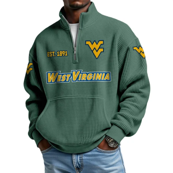 West Virginia Mountaineers Men’s Quarter Zip Pullover Sweatshirt Waffle Knit Pocket
