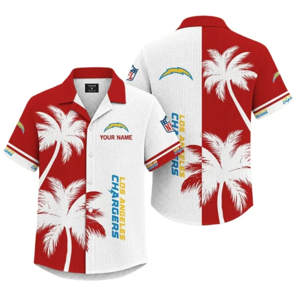 Los Angeles Chargers Hawaiian Shirt Premium Lightweight Waffle Knit Customize Name