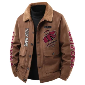Arizona Cardinals Men's Sherpa Collar Casual Jacket Button Front Casual Outerwear