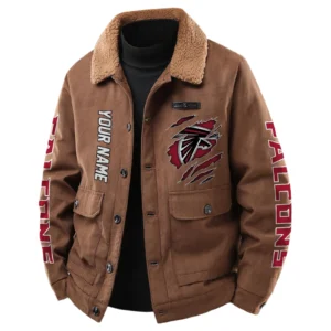 Atlanta Falcons Men's Sherpa Collar Casual Jacket Button Front Casual Outerwear