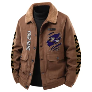 Baltimore Ravens Men's Sherpa Collar Casual Jacket Button Front Casual Outerwear