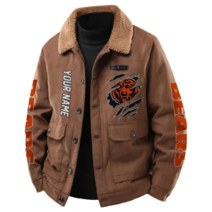 Chicago Bears Men's Sherpa Collar Casual Jacket Button Front Casual Outerwear