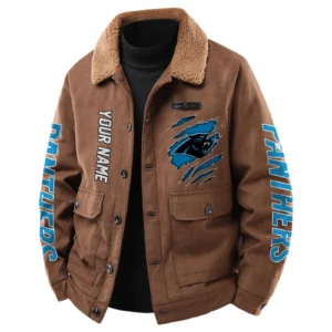 Carolina Panthers Men's Sherpa Collar Casual Jacket Button Front Casual Outerwear