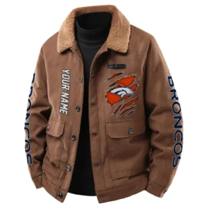 Denver Broncos Men's Sherpa Collar Casual Jacket Button Front Casual Outerwear