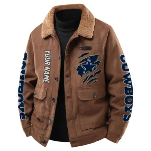 Dallas Cowboys Men's Sherpa Collar Casual Jacket Button Front Casual Outerwear