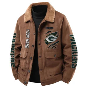 Green Bay Packers Men's Sherpa Collar Casual Jacket Button Front Casual Outerwear