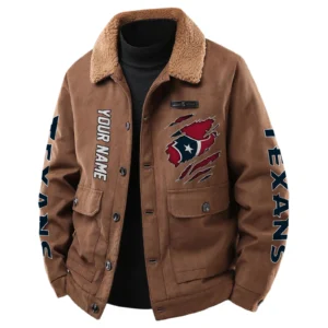 Houston Texans Men's Sherpa Collar Casual Jacket Button Front Casual Outerwear