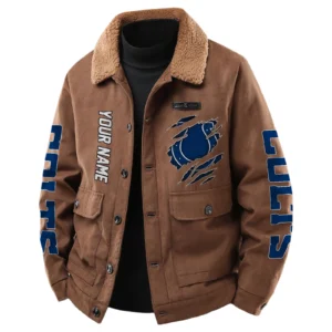 Indianapolis Colts Men's Sherpa Collar Casual Jacket Button Front Casual Outerwear