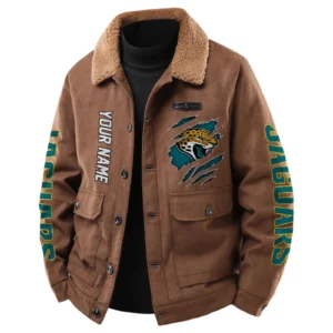 Jacksonville Jaguars Men's Sherpa Collar Casual Jacket Button Front Casual Outerwear