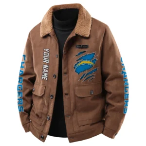 Los Angeles Chargers Men's Sherpa Collar Casual Jacket Button Front Casual Outerwear