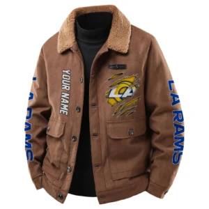 Los Angeles Rams Men's Sherpa Collar Casual Jacket Button Front Casual Outerwear