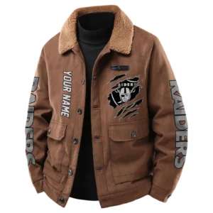 Las Vegas Raiders Men's Sherpa Collar Casual Jacket Button Front Casual Outerwear