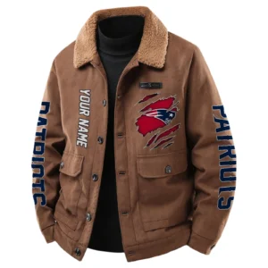 New England Patriots Men's Sherpa Collar Casual Jacket Button Front Casual Outerwear