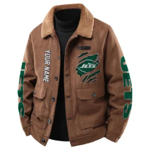 New York Jets Men's Sherpa Collar Casual Jacket Button Front Casual Outerwear