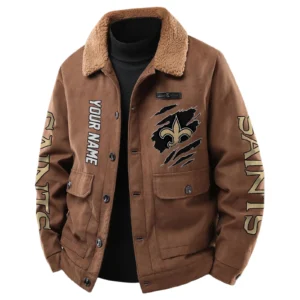 New Orleans Saints Men's Sherpa Collar Casual Jacket Button Front Casual Outerwear