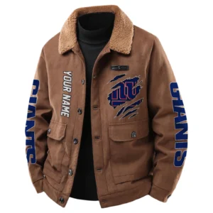 New York Giants Men's Sherpa Collar Casual Jacket Button Front Casual Outerwear