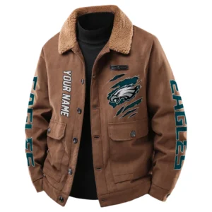 Philadelphia Eagles Men's Sherpa Collar Casual Jacket Button Front Casual Outerwear