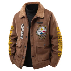 Pittsburgh Steelers Men's Sherpa Collar Casual Jacket Button Front Casual Outerwear