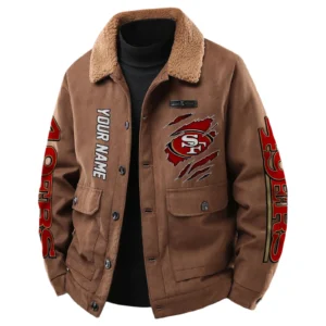 San Francisco 49ers Men's Sherpa Collar Casual Jacket Button Front Casual Outerwear
