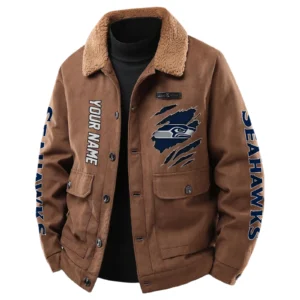 Seattle Seahawks Men's Sherpa Collar Casual Jacket Button Front Casual Outerwear