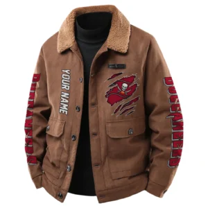 Tampa Bay Buccaneers Men's Sherpa Collar Casual Jacket Button Front Casual Outerwear