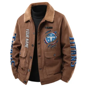 Tennessee Titans Men's Sherpa Collar Casual Jacket Button Front Casual Outerwear