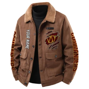 Washington Commanders Men's Sherpa Collar Casual Jacket Button Front Casual Outerwear