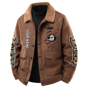 Anaheim Ducks Men's Sherpa Collar Casual Jacket Button Front Casual Outerwear