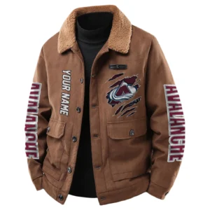 Colorado Avalanche Men's Sherpa Collar Casual Jacket Button Front Casual Outerwear