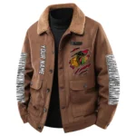 Chicago Blackhawks Men's Sherpa Collar Casual Jacket Button Front Casual Outerwear
