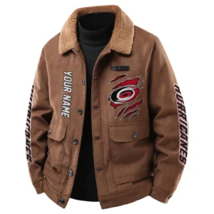Carolina Hurricanes Men's Sherpa Collar Casual Jacket Button Front Casual Outerwear
