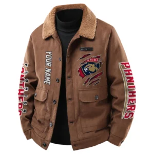 Florida Panthers Men's Sherpa Collar Casual Jacket Button Front Casual Outerwear