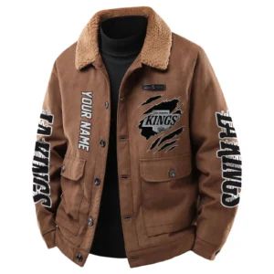 Los Angeles Kings Men's Sherpa Collar Casual Jacket Button Front Casual Outerwear
