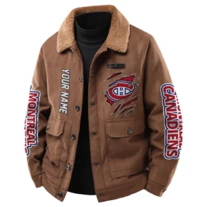 Montreal Canadiens Men's Sherpa Collar Casual Jacket Button Front Casual Outerwear