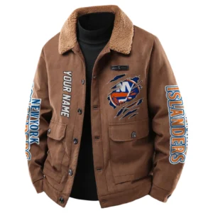 New York Islanders Men's Sherpa Collar Casual Jacket Button Front Casual Outerwear