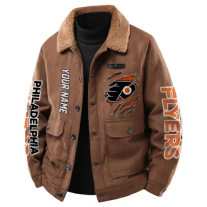Philadelphia Flyers Men's Sherpa Collar Casual Jacket Button Front Casual Outerwear