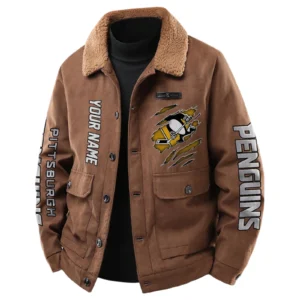 Pittsburgh Penguins Men's Sherpa Collar Casual Jacket Button Front Casual Outerwear