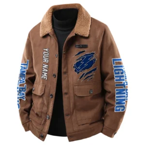 Tampa Bay Lightning Men's Sherpa Collar Casual Jacket Button Front Casual Outerwear