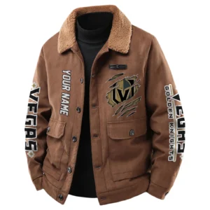 Vegas Golden Knights Men's Sherpa Collar Casual Jacket Button Front Casual Outerwear