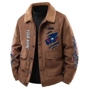 Washington Capitals Men's Sherpa Collar Casual Jacket Button Front Casual Outerwear